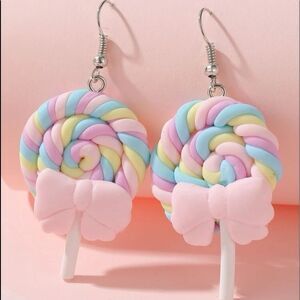 Y2K Lolita Pastel Goth Rainbow Lollipop Easter Charm Drop Earrings